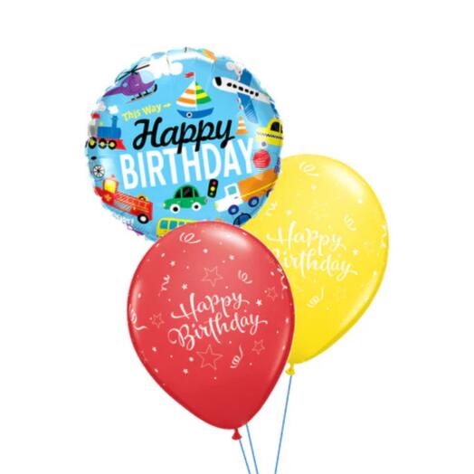 Центральная композиция для стола из коллекции воздушных шаров на день рождения в транспортной тематике