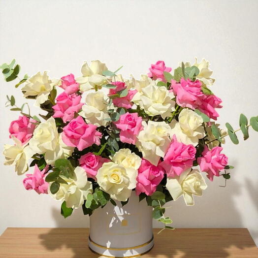 40 stems of mix roses in a round box