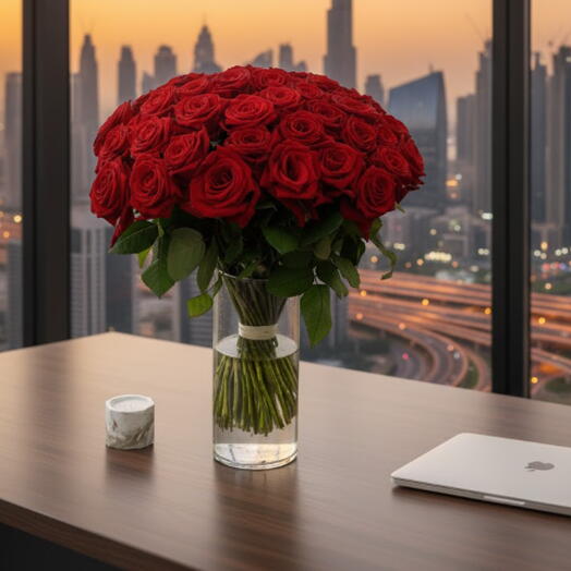 51 премиальных красных роз в вазе