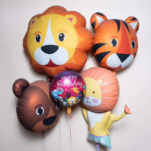 Cute Jungle Animals Happy Birthday Foil Balloon Set  7446