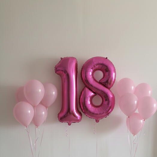 Розовый набор шаров «С днём рождения» с цифрой восемнадцать – 40 дюймов