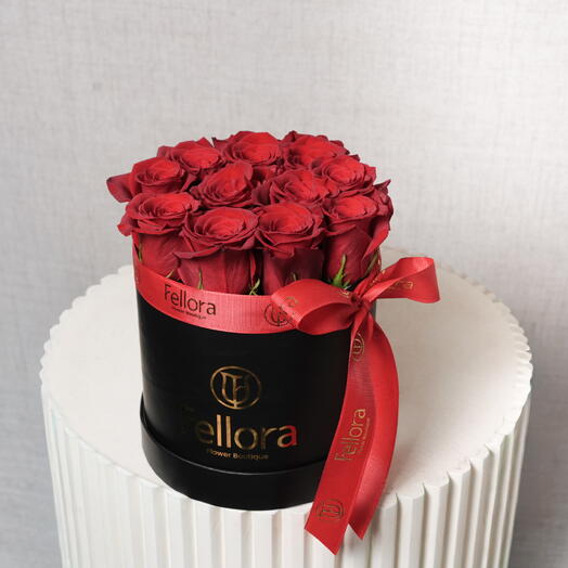 11 Premium Romantic Red Roses In A black Round Box -1444