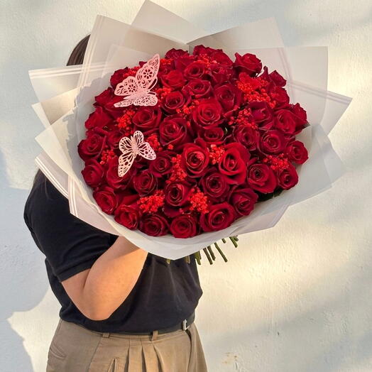 Elegant Red Rose Mono Bouquet – 51 Premium Roses
