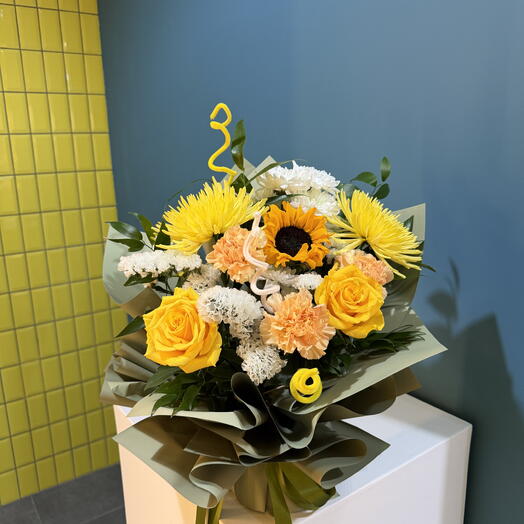 Yellow roses and sunflower bouquet, sorry bouquet, get well bouquet