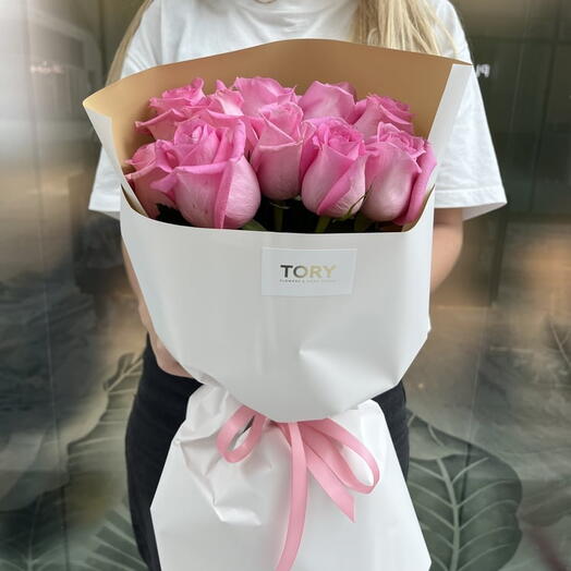 Bouquet de 11 roses roses