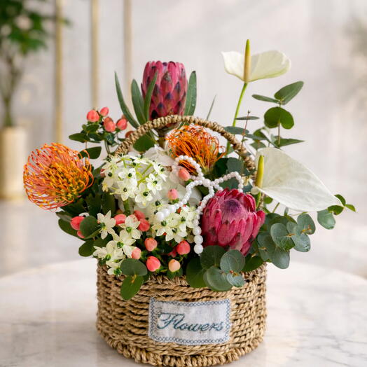 Luxury Protea Flower Basket Arrangement