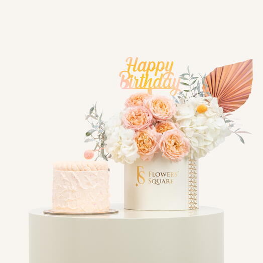 Happy Birthday Peach Flower   Cake