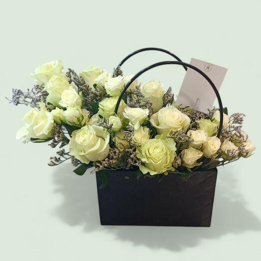 Cream Rose Elegance in a Basket