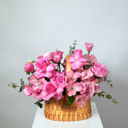 Pink Flower Basket Arrangement
