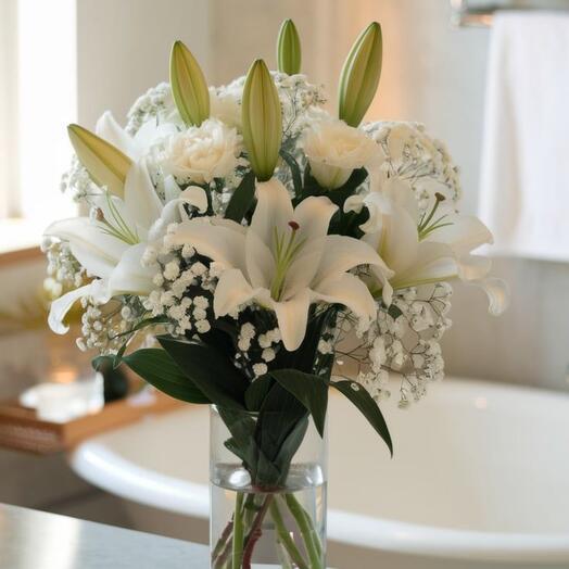 White lily flowers vase