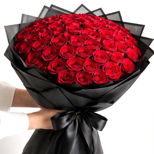51 Red Roses Black Luxe Statement