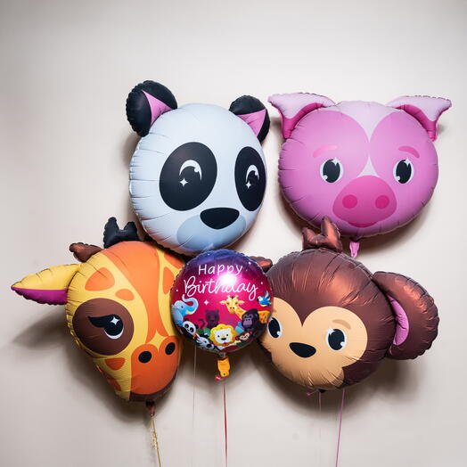 Cute Jungle Friends Happy Birthday Foil Balloon Set  7451