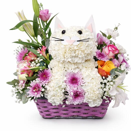 Композиция из свежих цветов «Кошка»