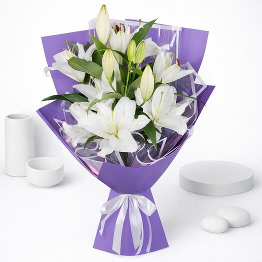 Blue Serenity 3 White Lilies Bouquet