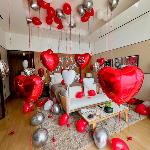 Red , white, silver room decoration