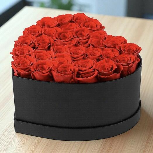 RED  ROSES IN HEART BOX