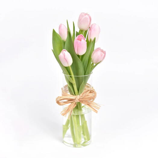 6 Pink Tulips in Vase