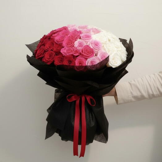 51 Mixed Roses Bouquet Red, White   Pink Roses