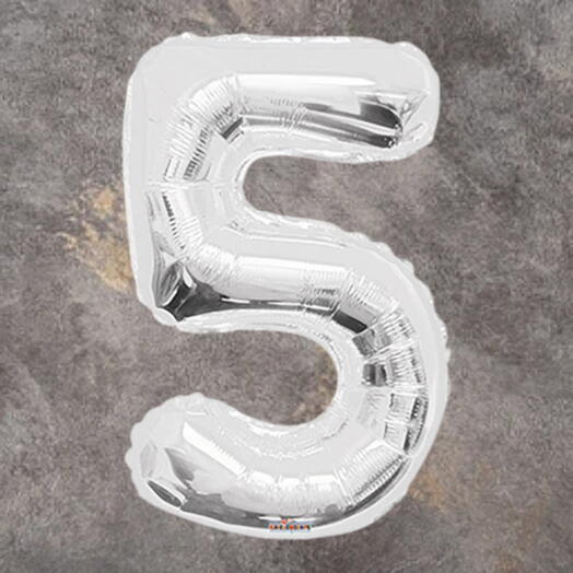 Серебряный фольгированный шар цифра 5