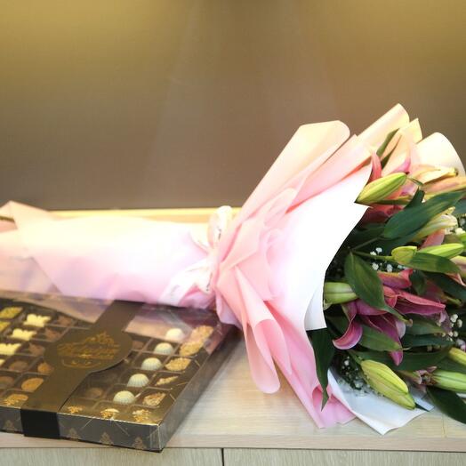 Букет Lilly с коробкой шоколада