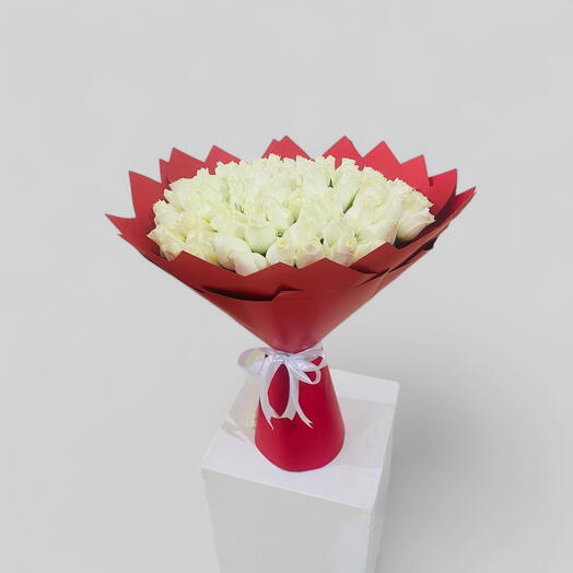 White roses Bouquet with red cover