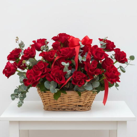 Panier de 25 roses rouges