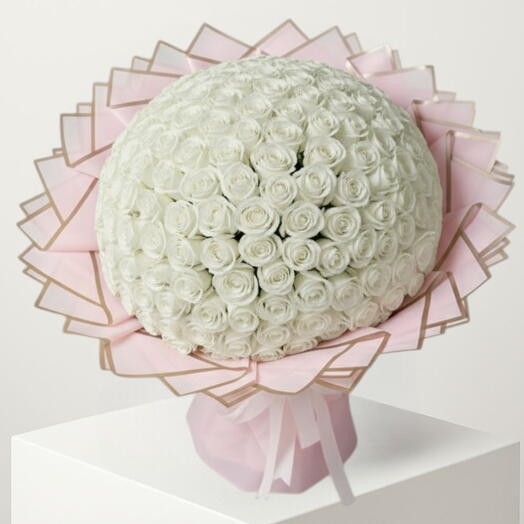 Небесная Сфера_ 125 Премиальный букет белых роз