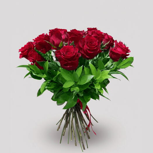 Classic 19 Red Roses Bouquet with Ruscus | Flower Delivery UAE