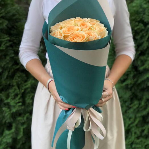 Bouquet de 11 roses pêche