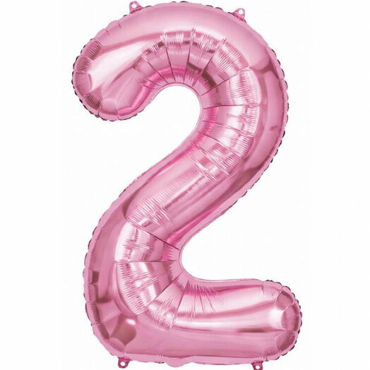 Розовый фольгированный шар-цифра 2 (на гелии)