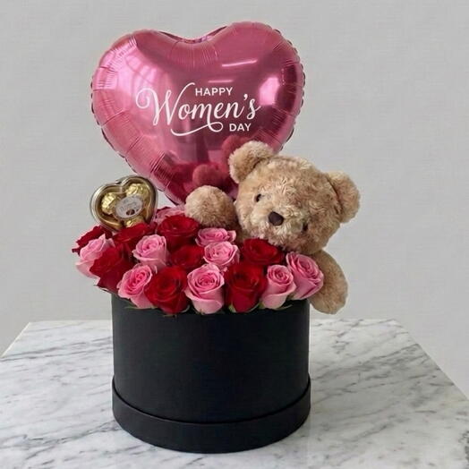 Caja de regalo de rosas para el Día de la Madre – Rosas rojas   Rosas spray rosadas