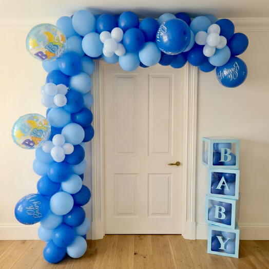 Baby Boy Balloon Arrangement with Blue Boxes Baby Balloons
