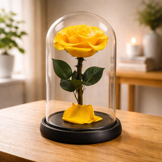 Yellow Rose in Glass Dome