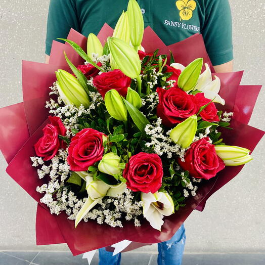 Lilly with Ever Red bouquet