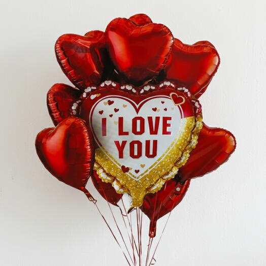 I Love You Foil Balloon Set | 9 Helium Balloons for Romantic Celebrations