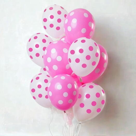 Sweet Celebration – 12 белых шаров в розовый горошек