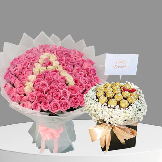 ДЕНЬ РОЖДЕНИЯ _ Роскошный букет из 99 роз с коробкой шоколада комбо подарок для неё, жены, лучшей подруги