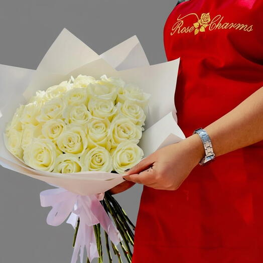 25 Roses Blanches Emballage Pur | RC-B352
