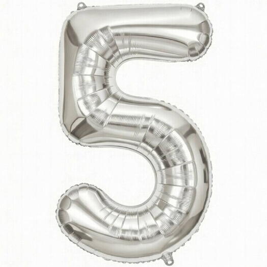 Серебряный фольгированный шар-цифра пять (наполнен гелием)