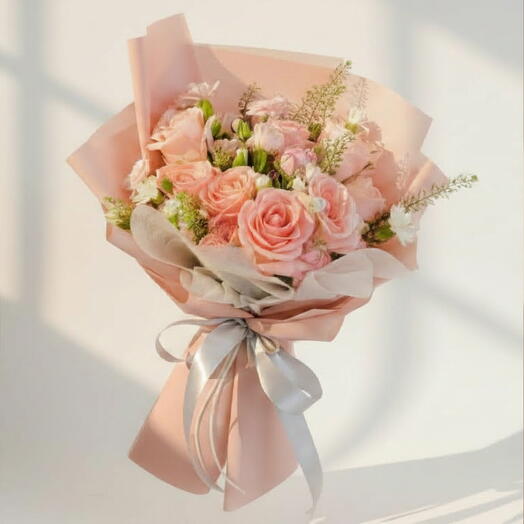 Light Pink Rose   White Carnation Bouquet