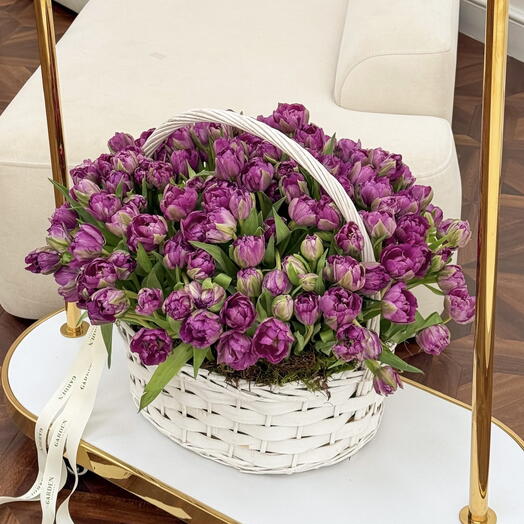 Basket of lilac peony tulips (150 pcs)