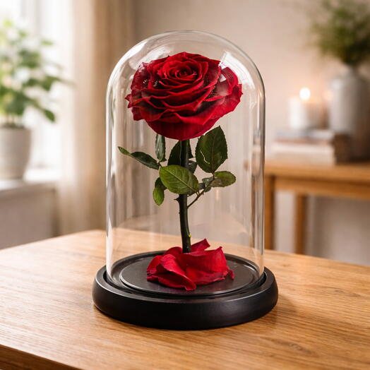 Красная роза в стеклянном куполе