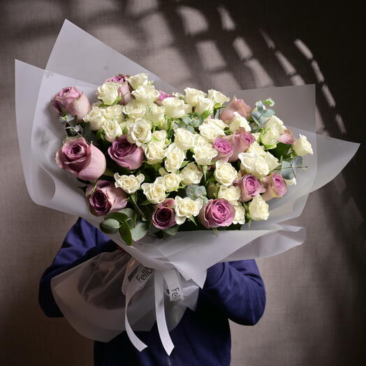 Purple and White Roses Bouquet  6350