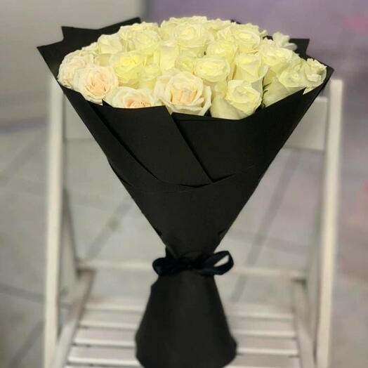 Blooming in Black White Rose Bouquet