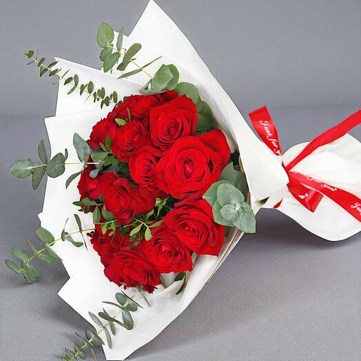 Valentine Red Roses in white Wrapping