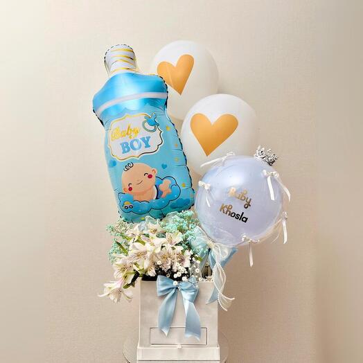 Little Prince Welcome Hamper With Fresh Flowers (Also Available in Pink)