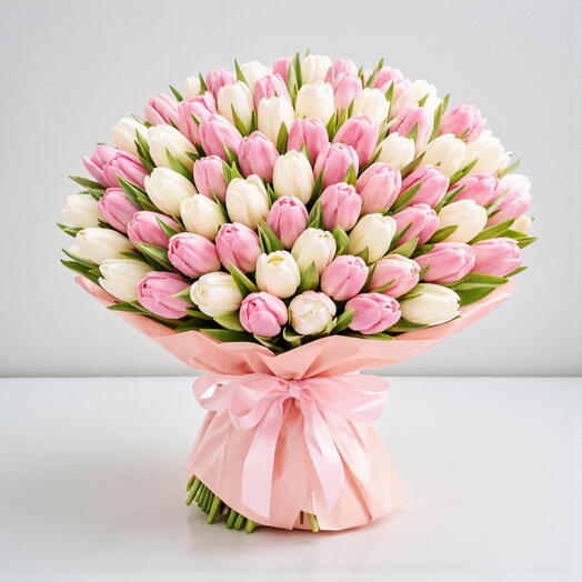41 Pink White Tulips Bouquet