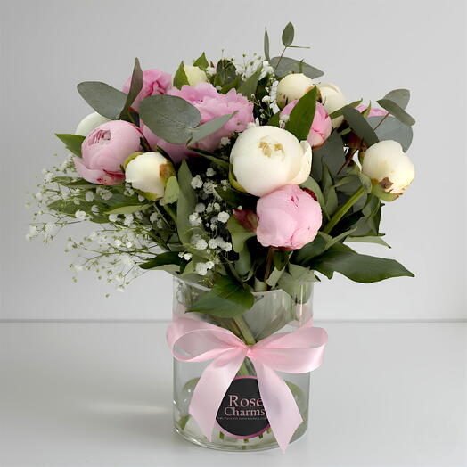 White and Pink Peonies Vase - 15