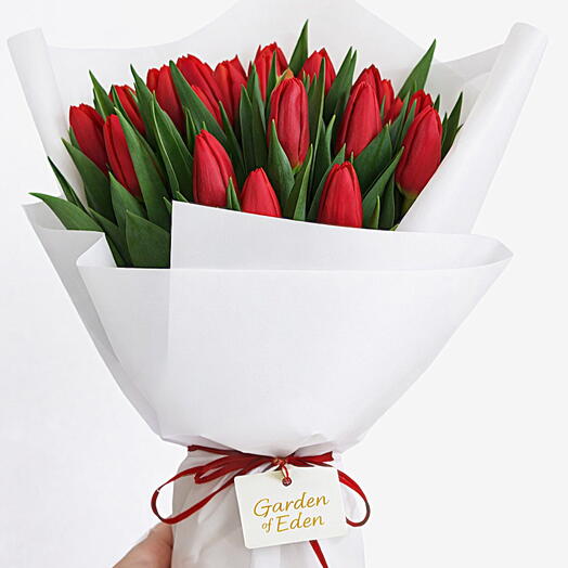 Luxury 31 Red Tulips Bouquet – Romantic Gift