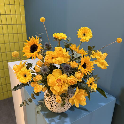 Rayon de soleil en pot - bouquet jaune, bouquet pour se rétablir, bouquet d'excuses